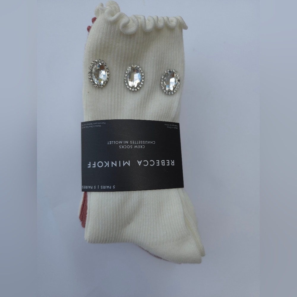 Rebecca Minkoff Crew Socks| 5 Pairs | Ruffle Cuff | One Embellished Pair